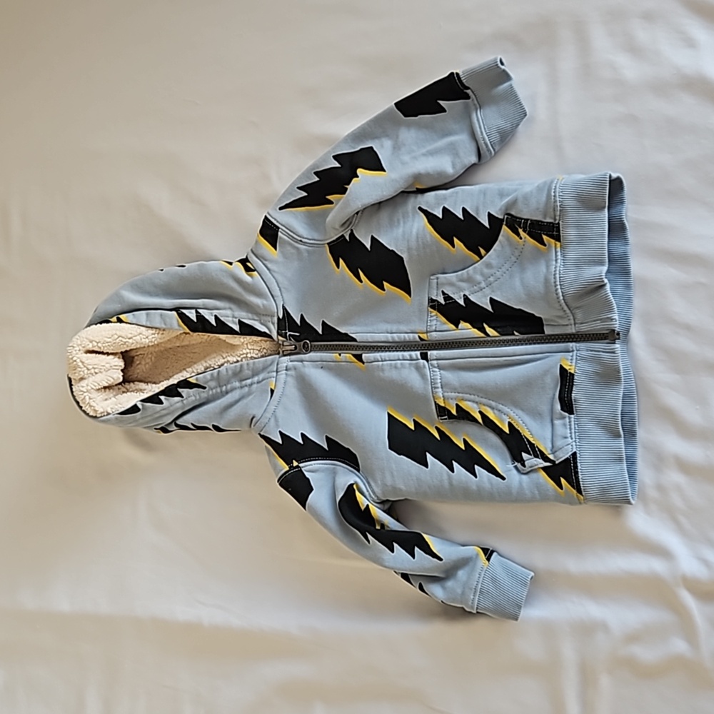 Hanna Andersson Light Blue Hoodie with Black & Yellow Lightning Bolts